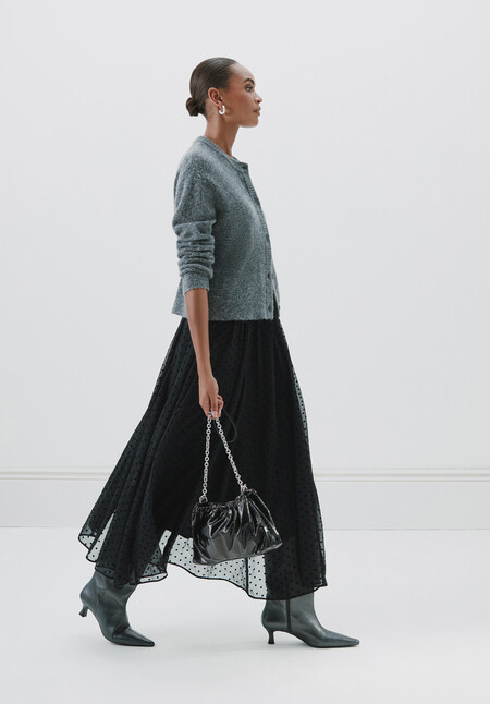 Asymmetrical Flocked Spot Skirt