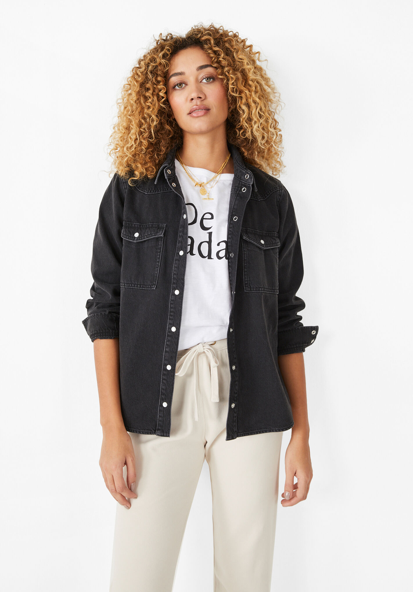 Evie Yoke Denim Shirt washed black hush