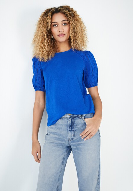 Tina Broderie Puff Sleeve Tee