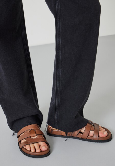 Rose Leather Cage Sandals