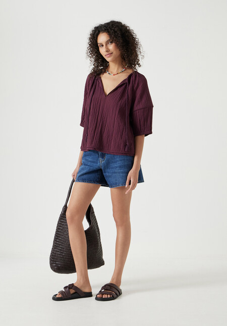 Mae Crinkle Balloon Sleeve Blouse