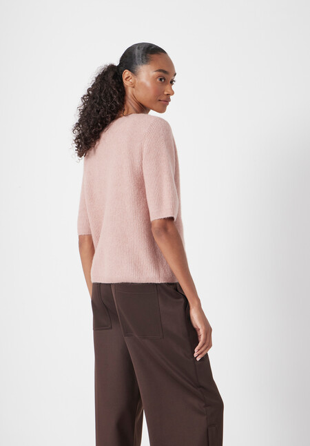 Wool Blend Short Sleeve Ribbed Cardigan