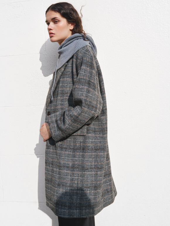 Nell Relaxed Wool Blend Check Coat | Black/Brown | hush