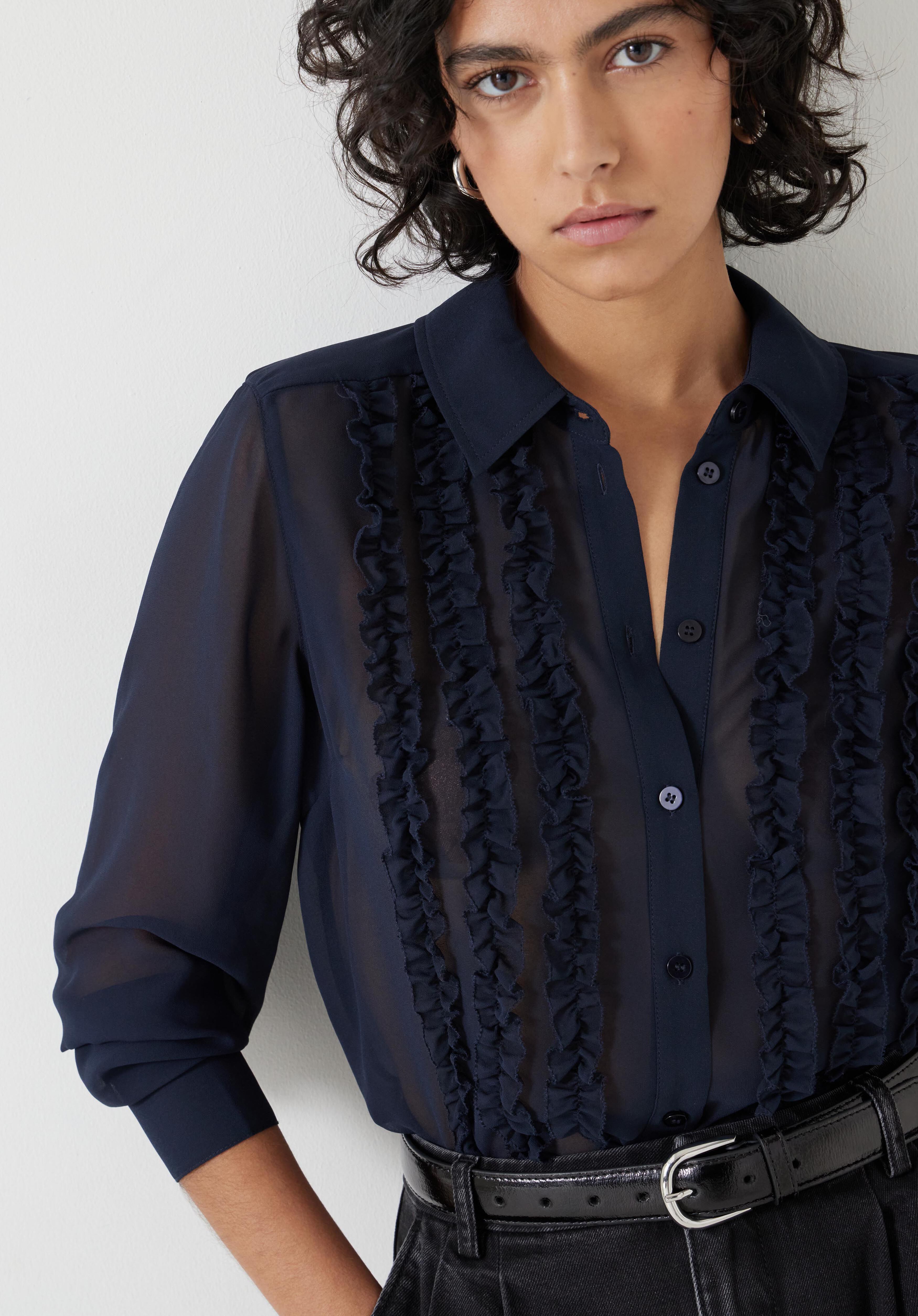 Chiffon Ruffle Blouse | Navy Blue | hush