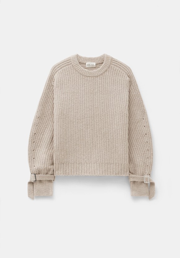 Tie and Buckle Detail Textured Knitted Jumper