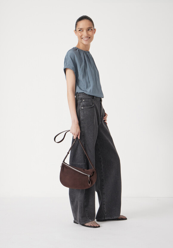 Zippy Crescent Leather Crossbody Bag