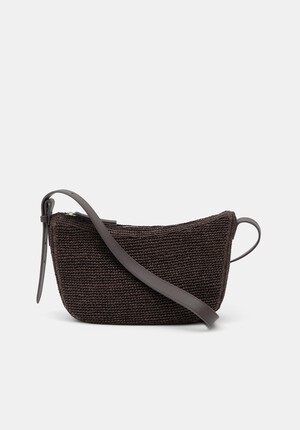 Raffia Crossbody Bag with Leather Strap