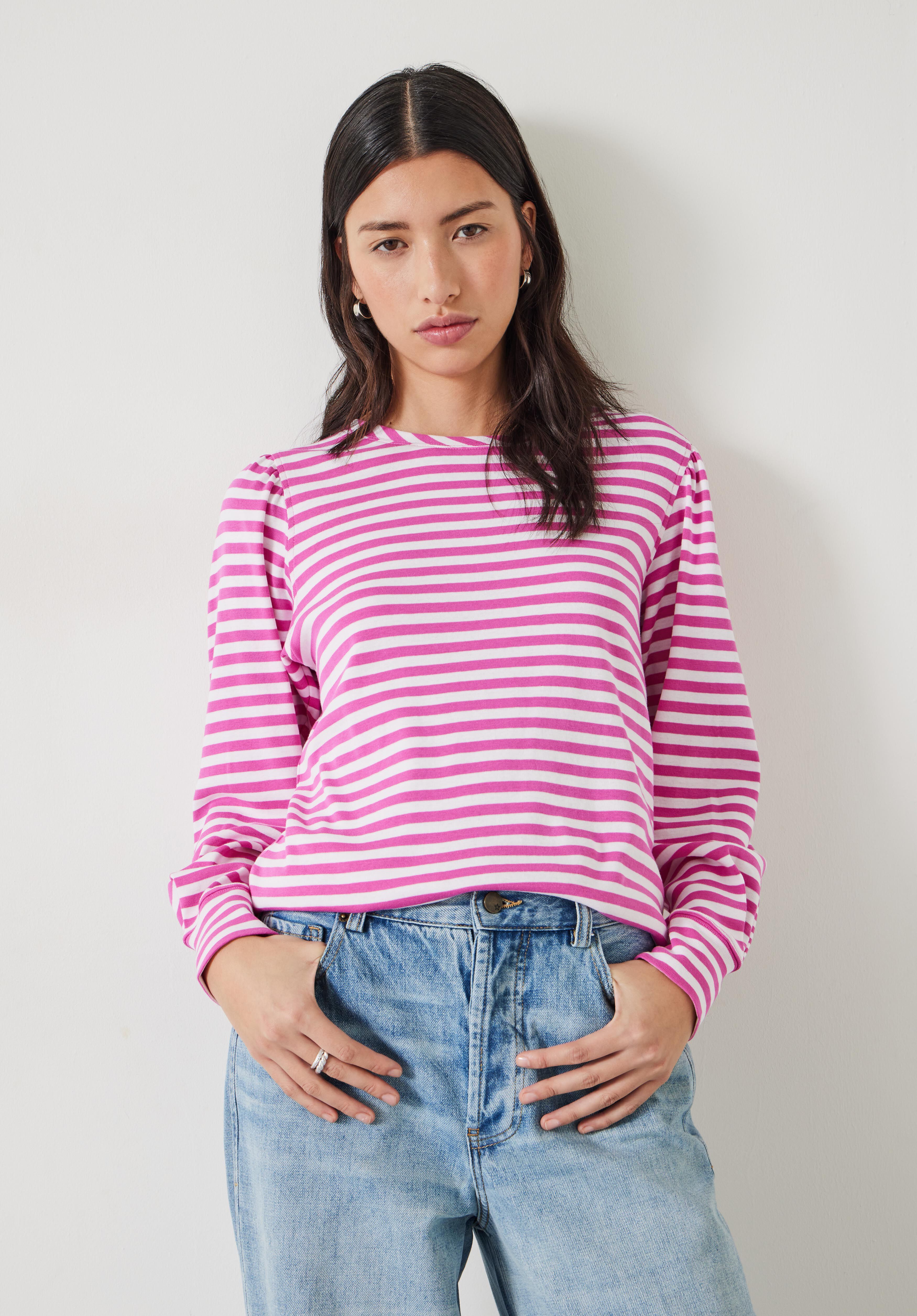 Striped puff sleeve sale top