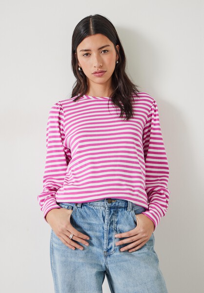Emily Striped Puff Sleeve Top | Vibrant Pink | hush