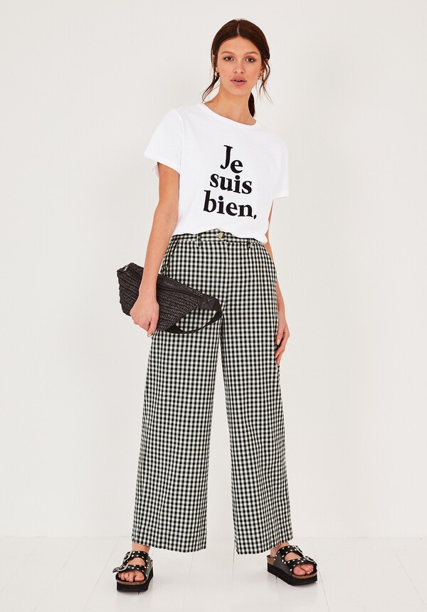 Gingham Wide Leg Trousers