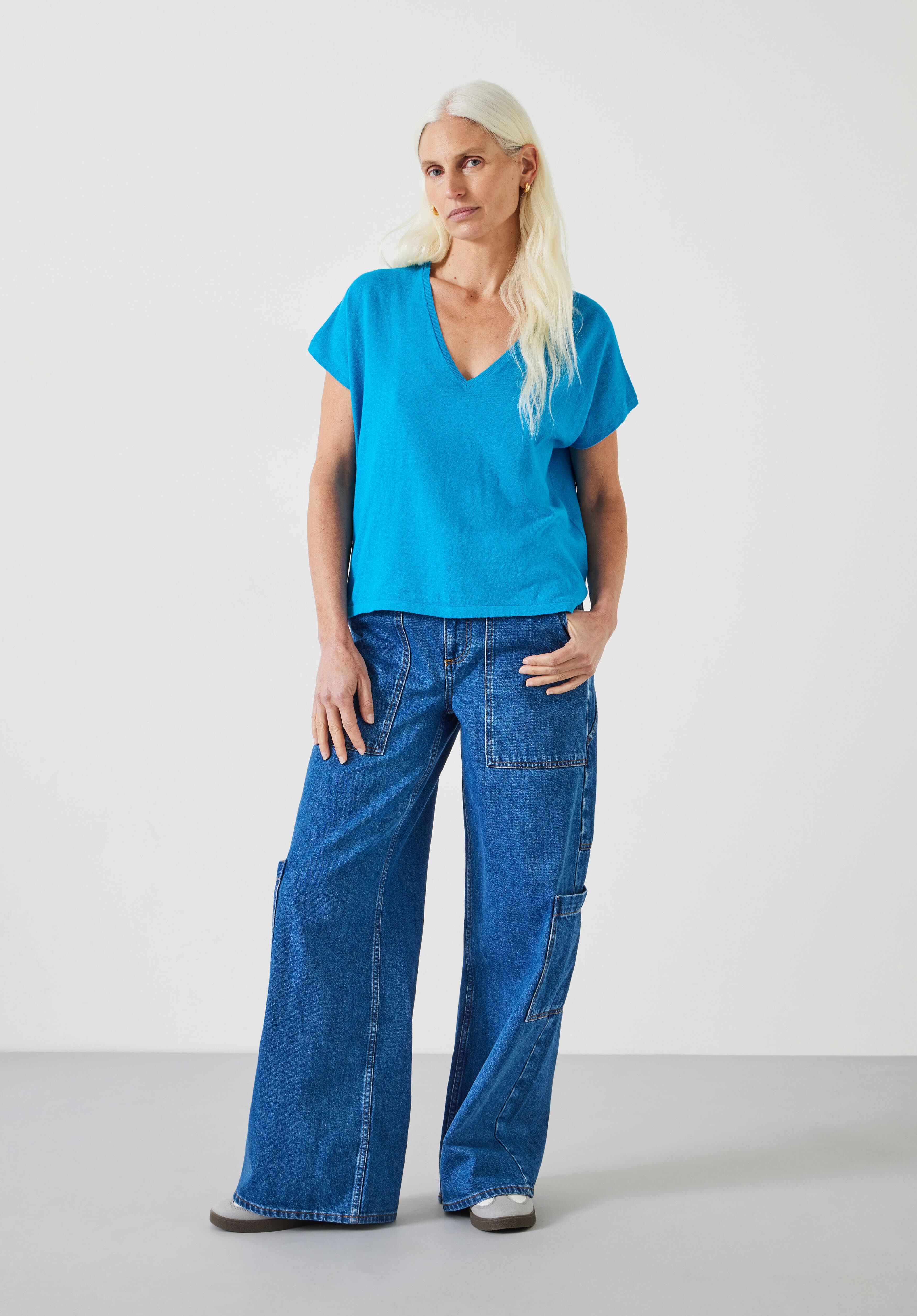 Emmerline Linen Blend Knitted Top | Ocean Blue | hush