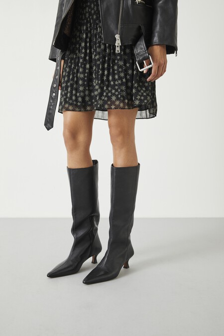 Camila Leather Kitten Heel Knee Boots