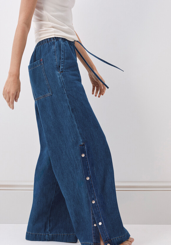 Harri Popper Detail Wide Leg Jeans