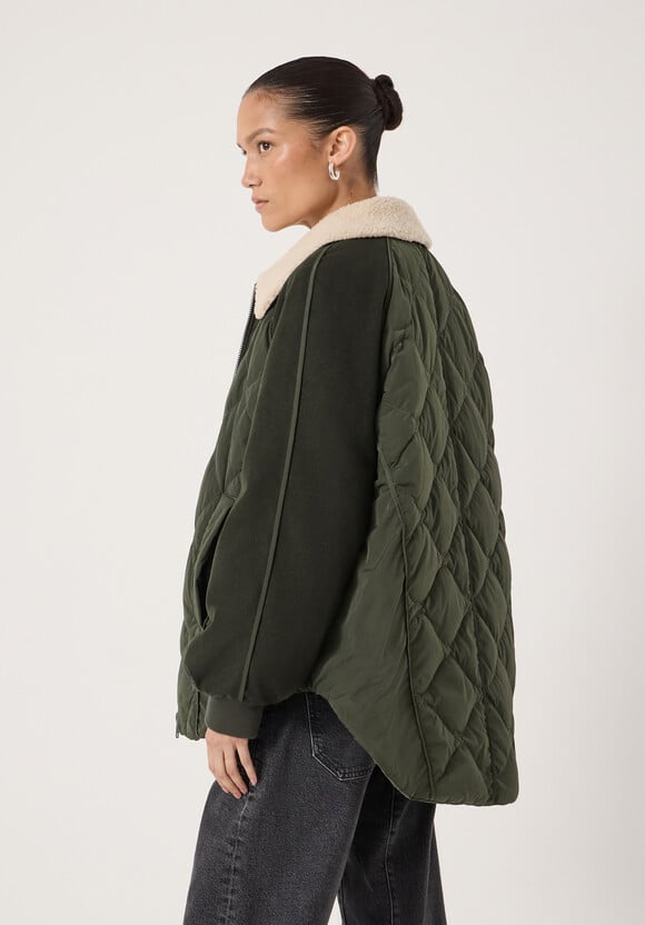 Teddy Collar Quilt Mix Jacket