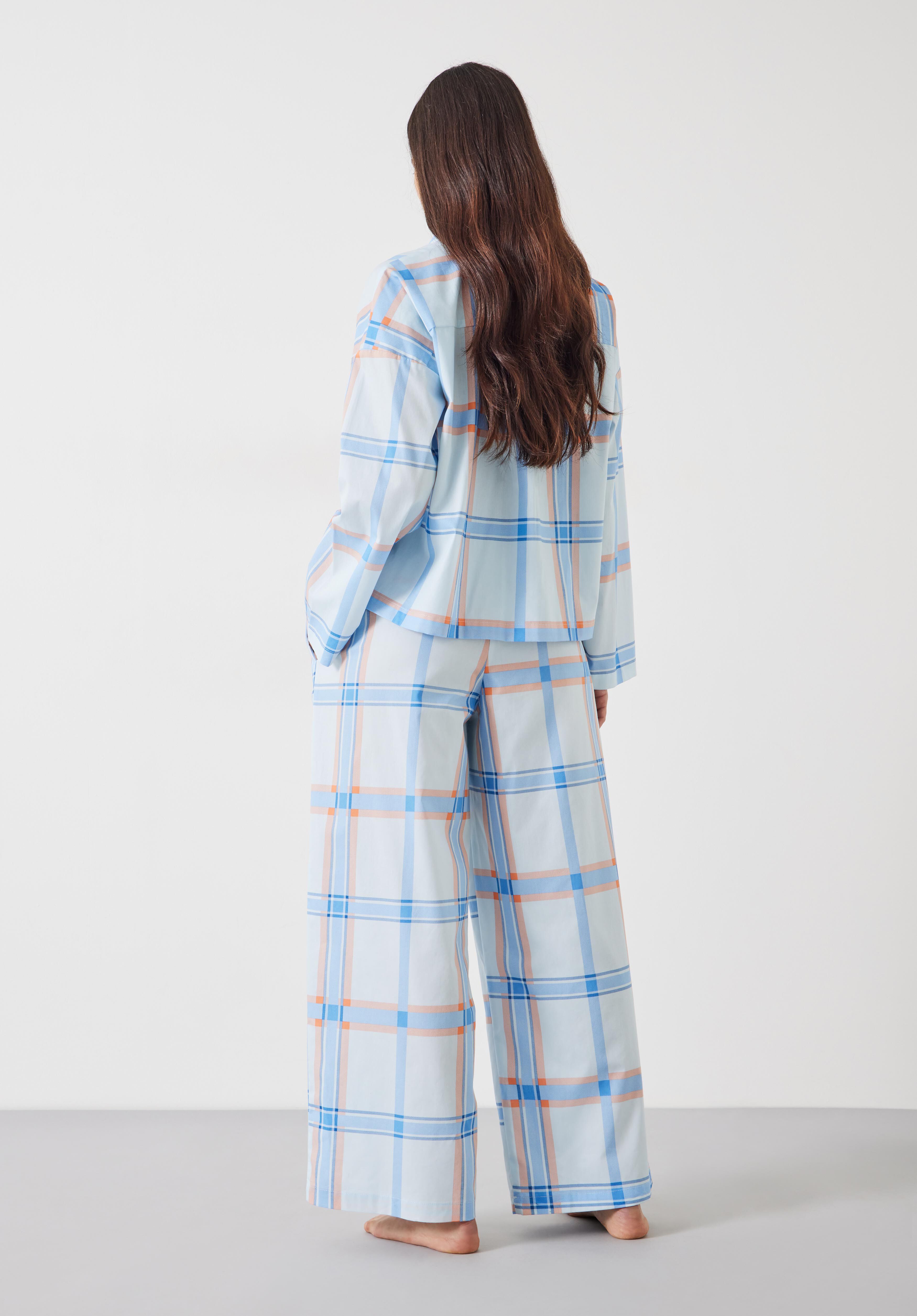 Kirby Cotton Wide Leg Pajamas Set Summer Check Pink hush