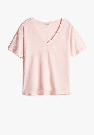 Linen Blend Deep V T-Shirt