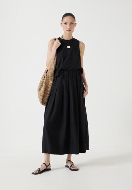 Ivy Pleated Linen Blend Midi Skirt