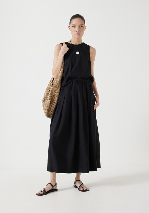 Ivy Pleated Linen Blend Midi Skirt