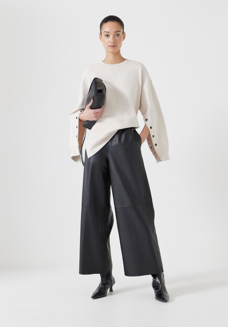 Leather Cropped Wide Leg Trousers