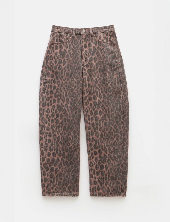 Leopard Print Barrel Leg Jeans
