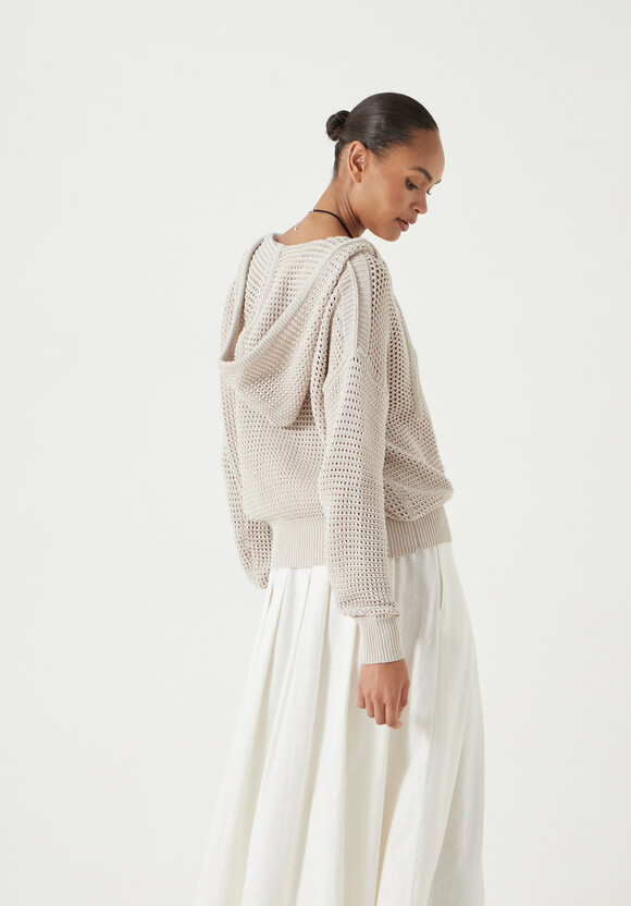 Open Stitch V Neck Hoodie
