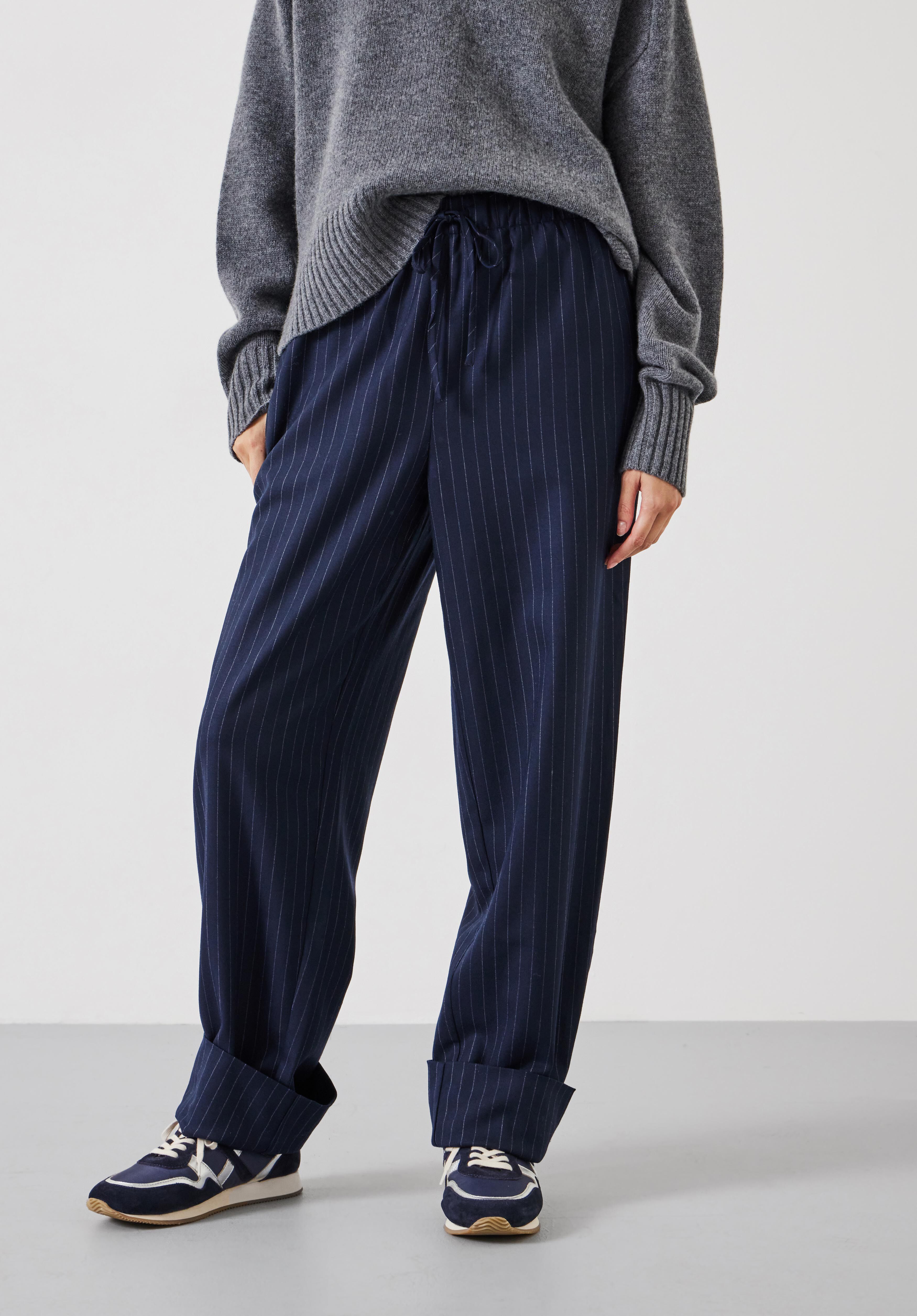 Pinstripe Wool Blend Trouser