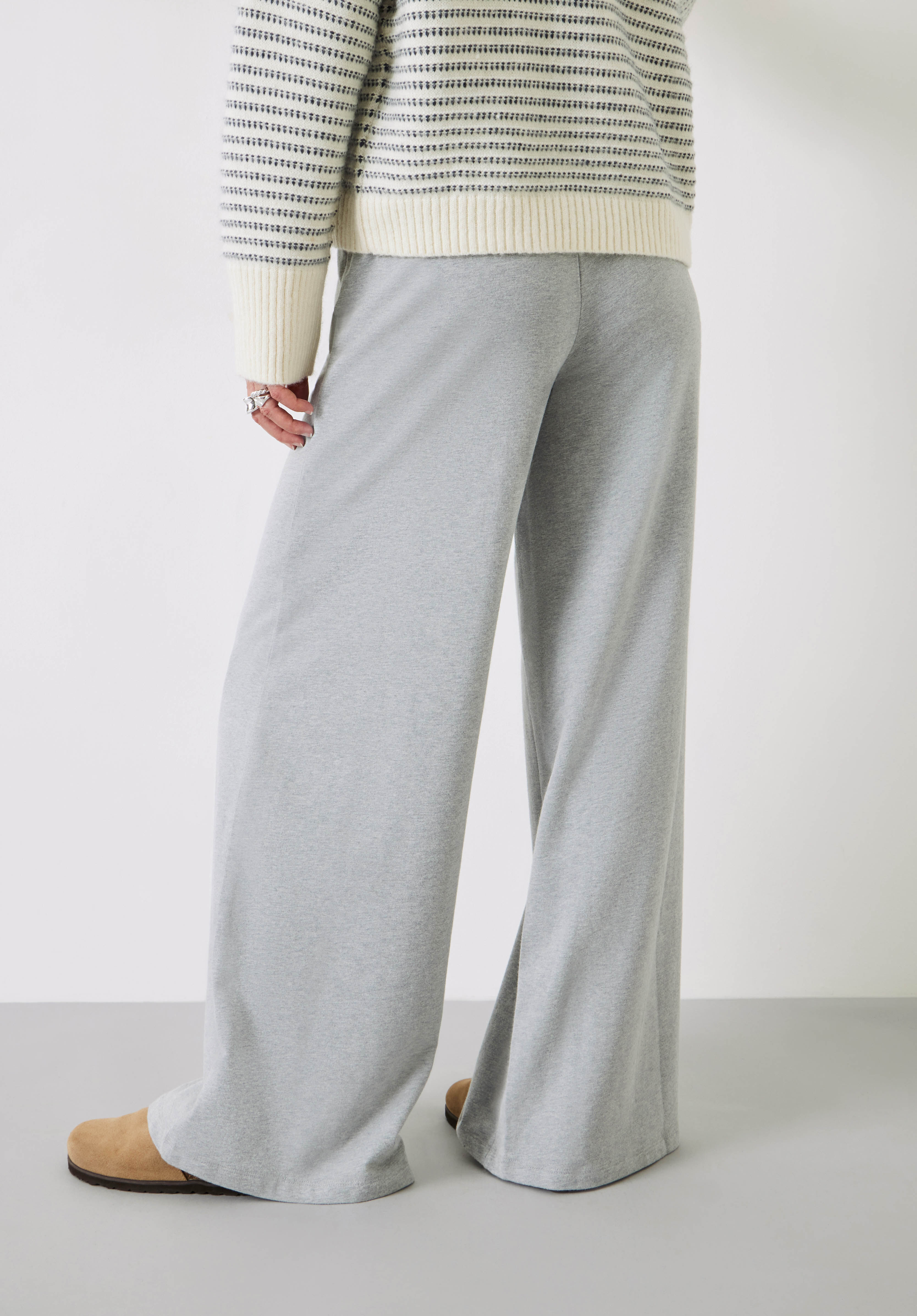 Grey jersey store wide leg trousers