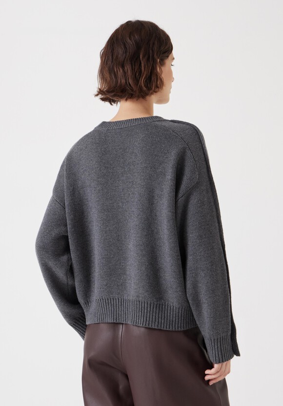 Popper Sleeve Crew Knitted Jumper