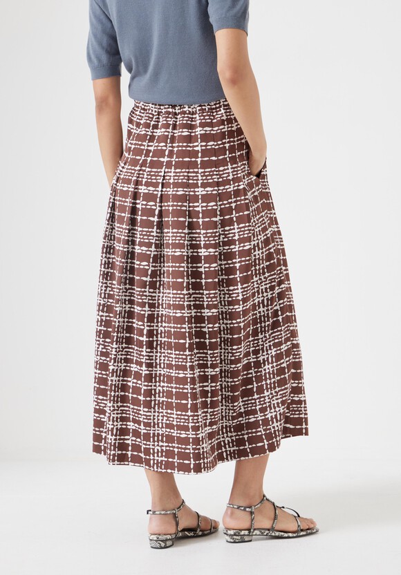Satin Twill Pleated Midi Skirt