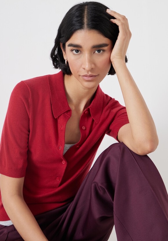 Fine Knit Short Sleeve Polo Top