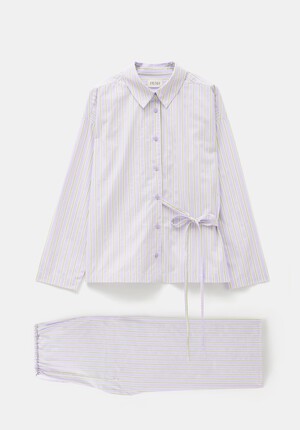 Cotton Poplin Stripe Trouser Pyjamas Set
