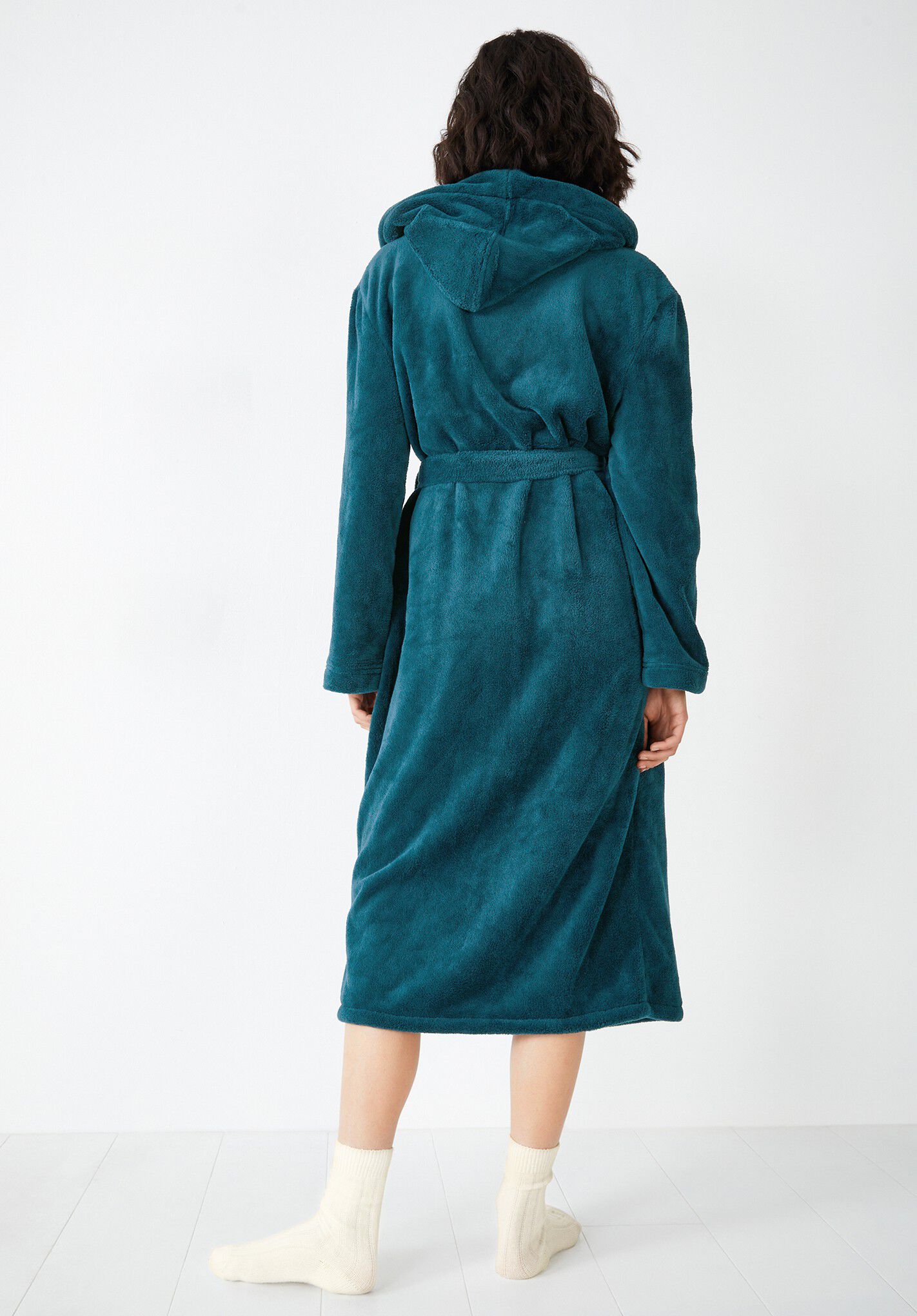Long fluffy dressing gown with 2025 hood