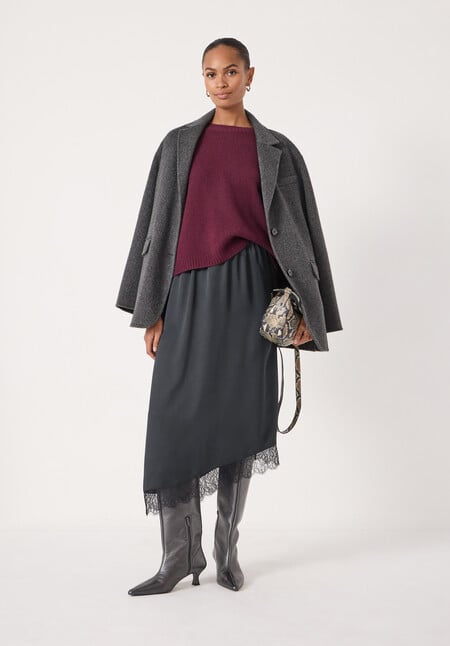Satin Asymmetric Lace Trim Skirt