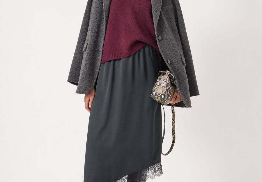 Satin Asymmetric Lace Trim Skirt