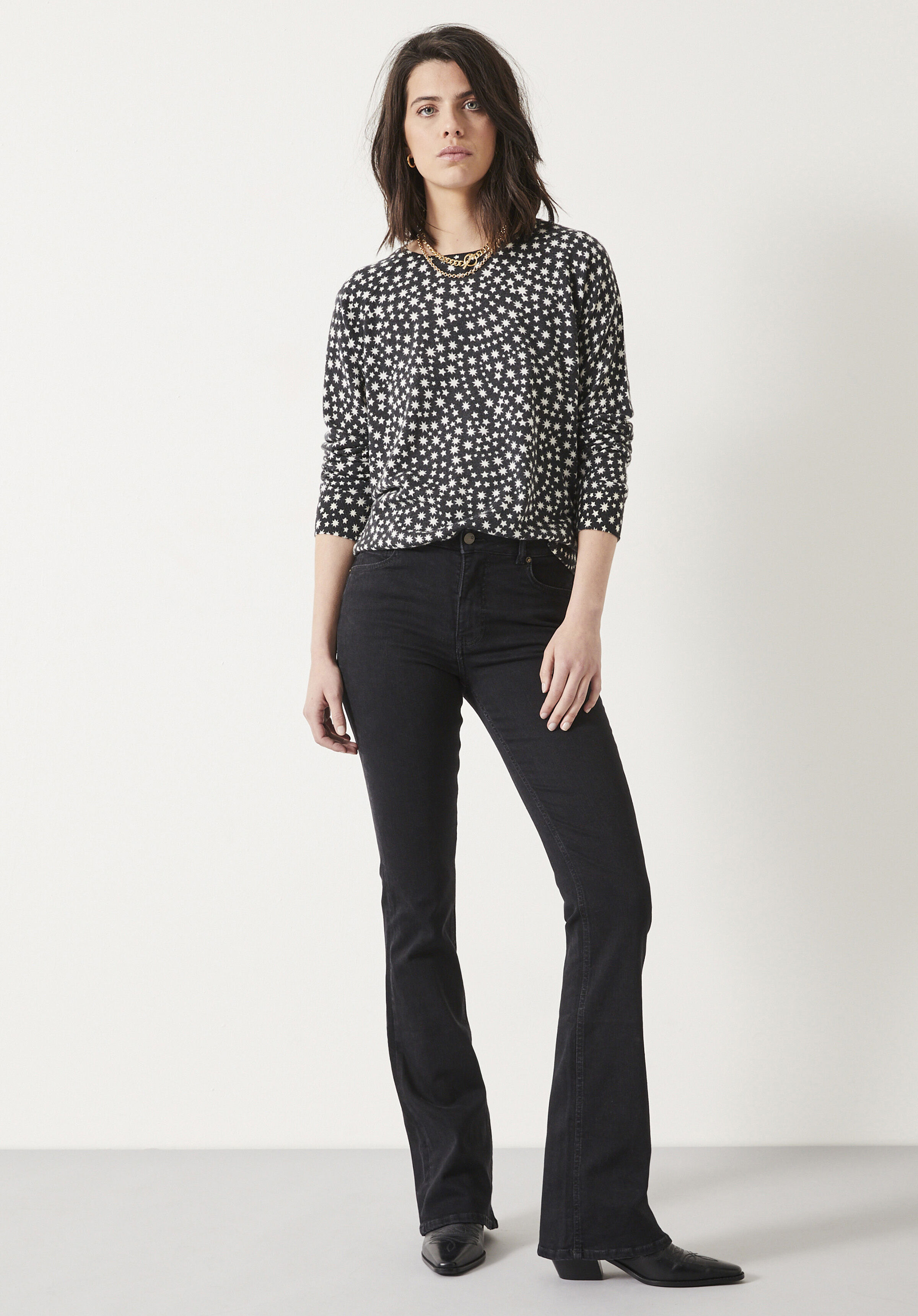 Malin Printed Wool Blend Jumper Multi Star Black Ecru hush