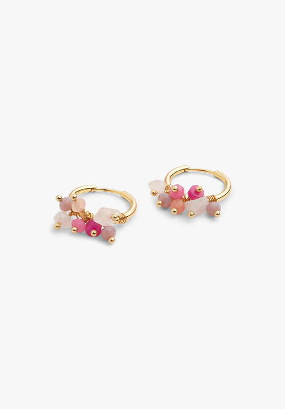 Lillia Semi Precious Hoop Earrings | Gold / Pink | hush