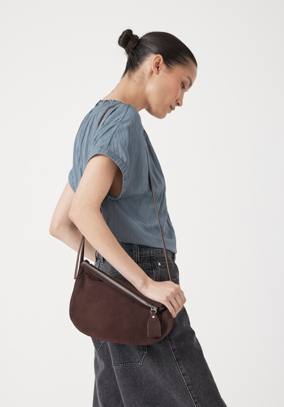 Zippy Crescent Leather Crossbody Bag