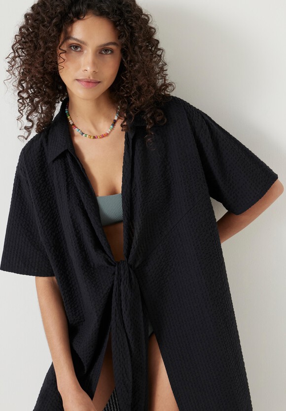 Seersucker Tie Front Beach Dress
