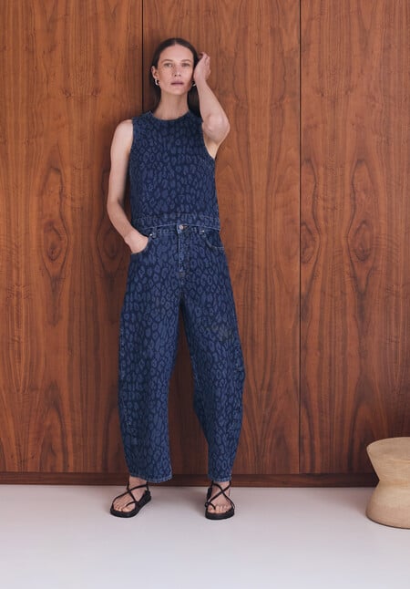 Valerie Leopard Print Denim Top