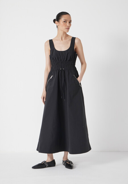 Technical Gathered Midi Dress