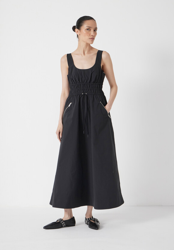 Technical Gathered Midi Dress