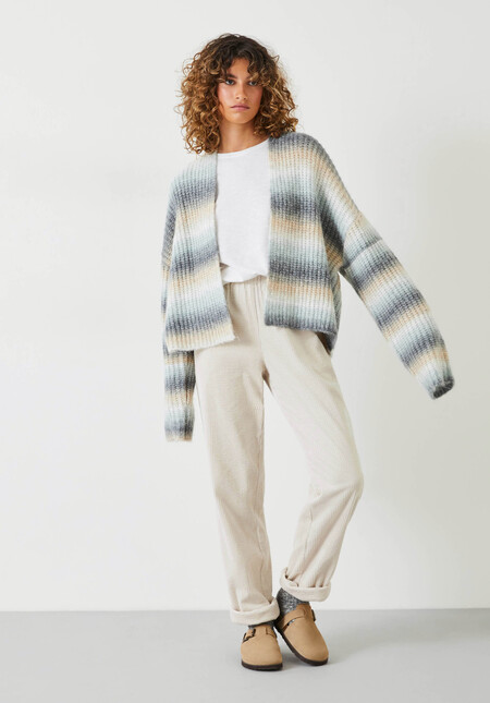 Fluffy Striped Ombre Cardigan