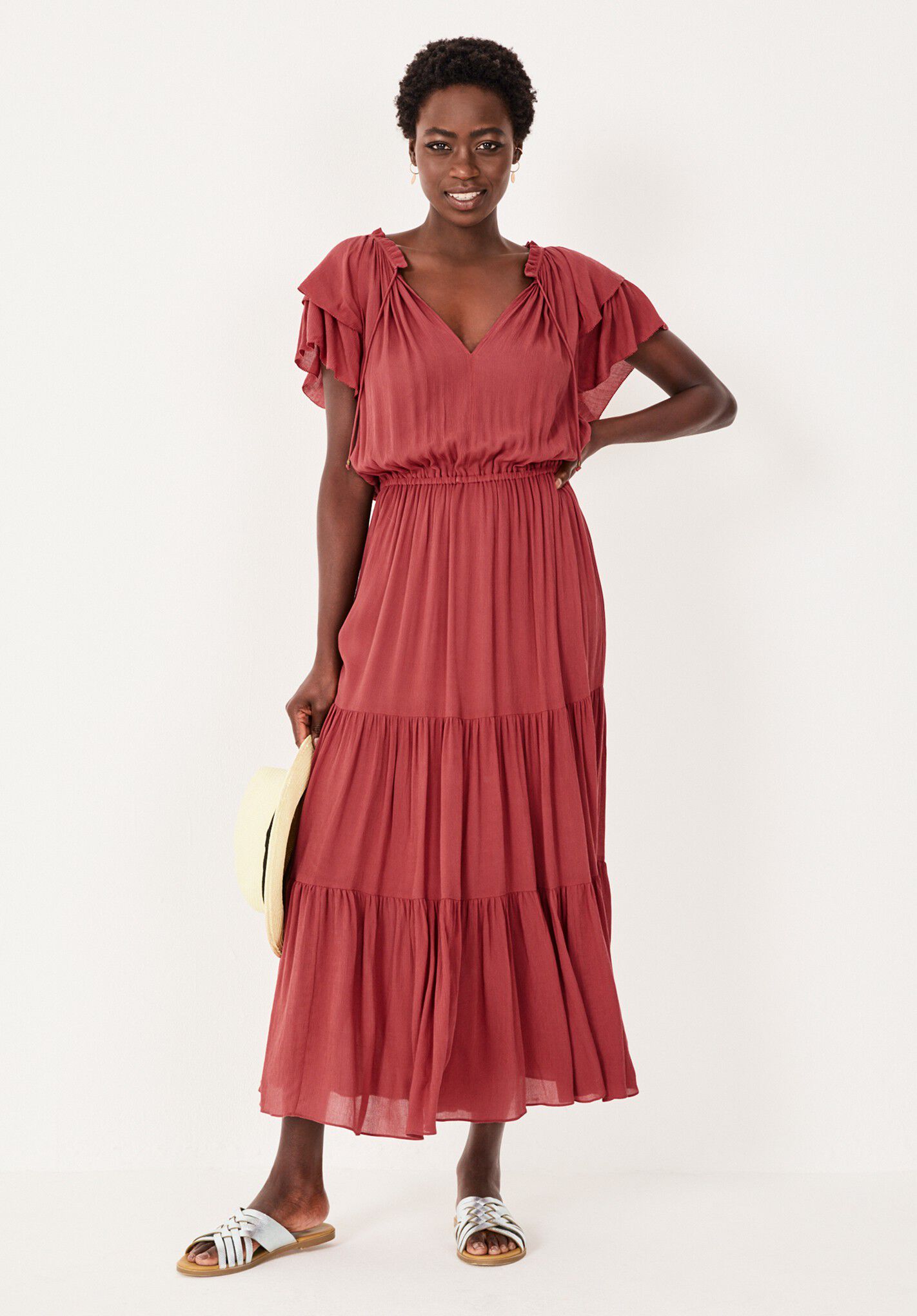 tiered maxi dress with sleeves