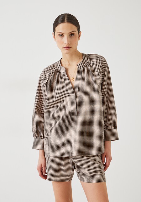 Rhea Relaxed Cotton Placket Detail Top
