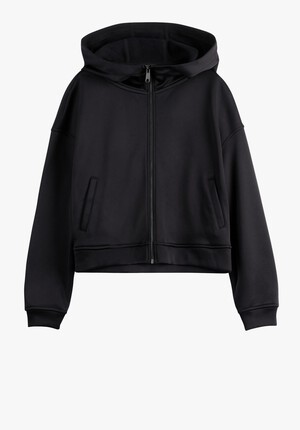 Cropped Sateen Zip Hoodie
