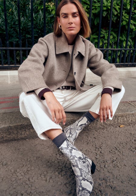 Leather Snake Print Square Boots
