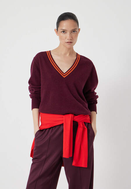 Merino Wool V Neck Stripe Jumper