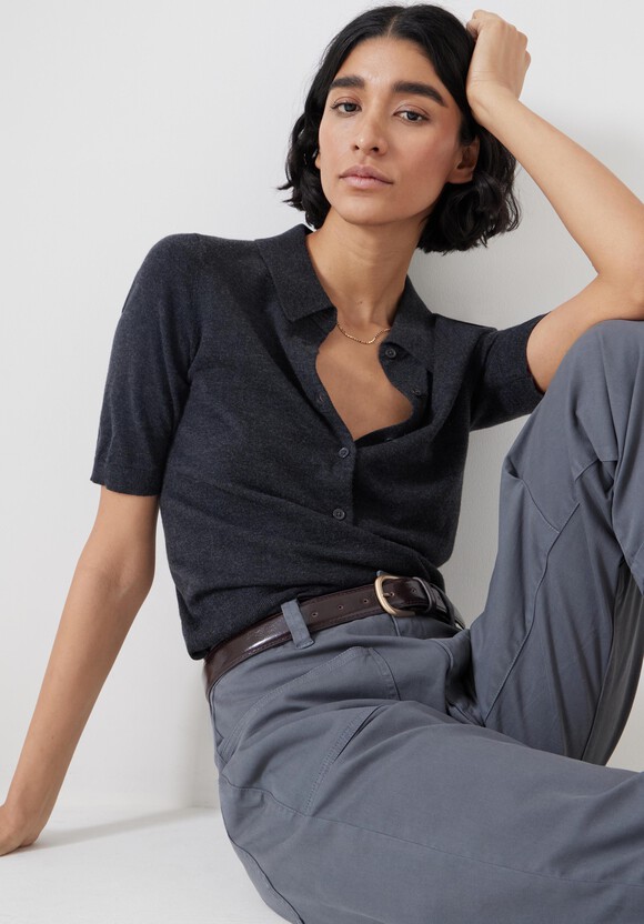 Fine Knit Short Sleeve Polo Top
