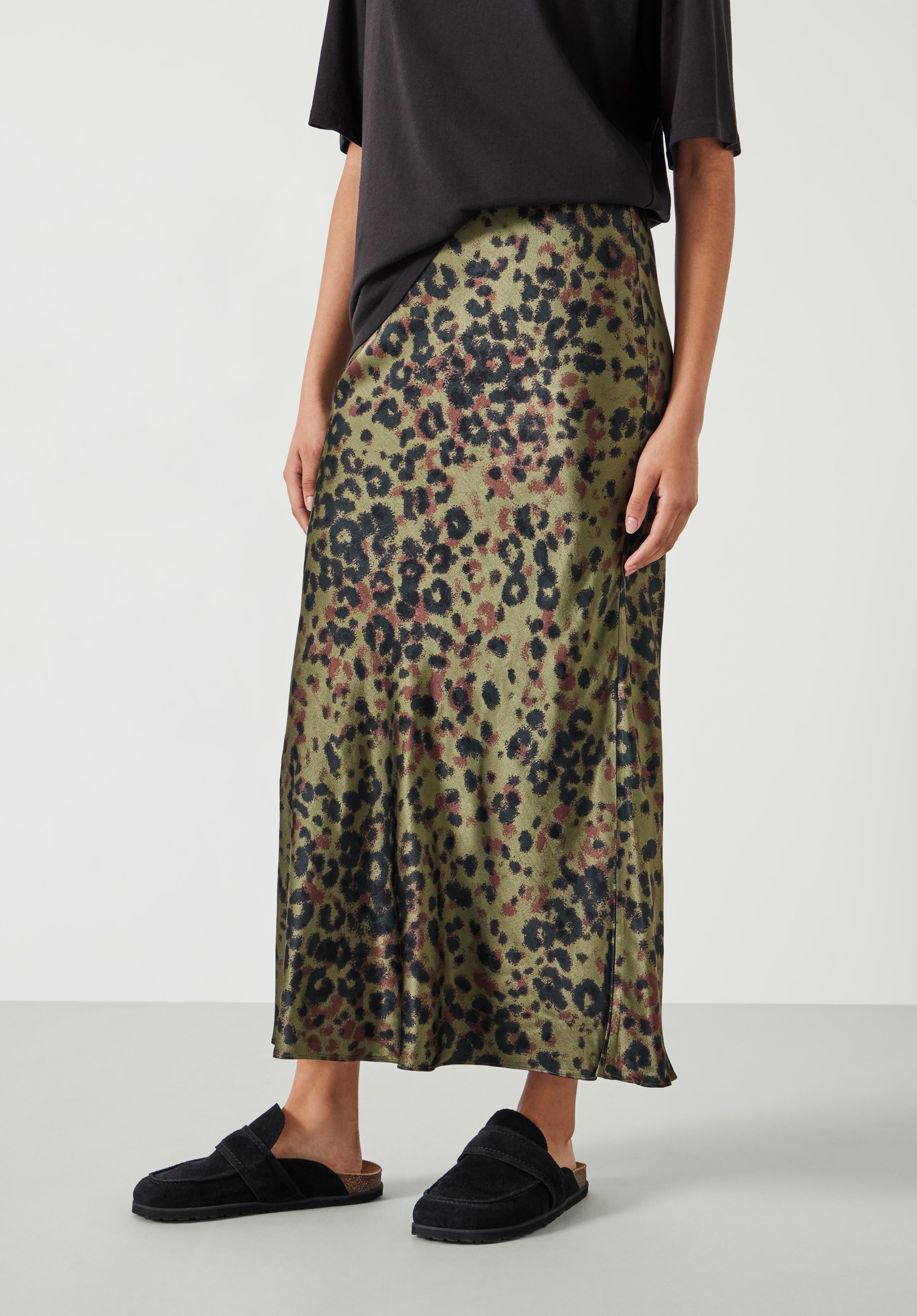 Simone Slinky Midi Skirt Khaki Animal hush