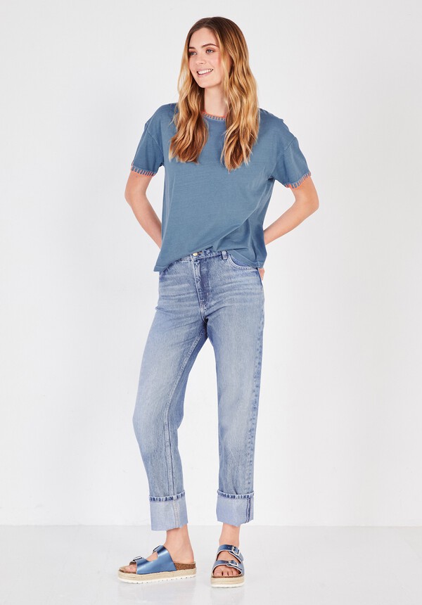 Contrast Stitch Cotton Boxy T-Shirt